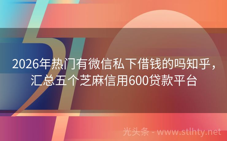 2026年热门有微信私下借钱的吗知乎，汇总五个芝麻信用600贷款平台