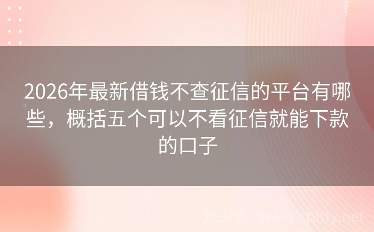 2026年最新借钱不查征信的平台有哪些，概括五个可以不看征信就能下款的口子