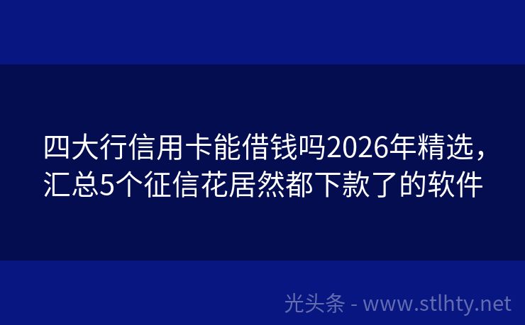 四大行信用卡能借钱吗2026年精选，汇总5个征信花居然都下款了的软件