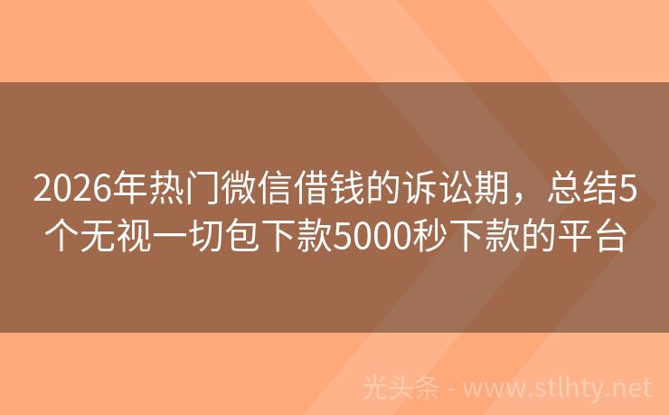 2026年热门微信借钱的诉讼期，总结5个无视一切包下款5000秒下款的平台