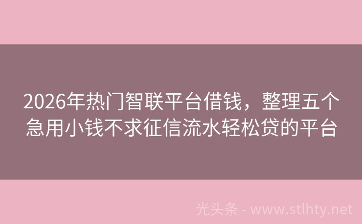 2026年热门智联平台借钱，整理五个急用小钱不求征信流水轻松贷的平台