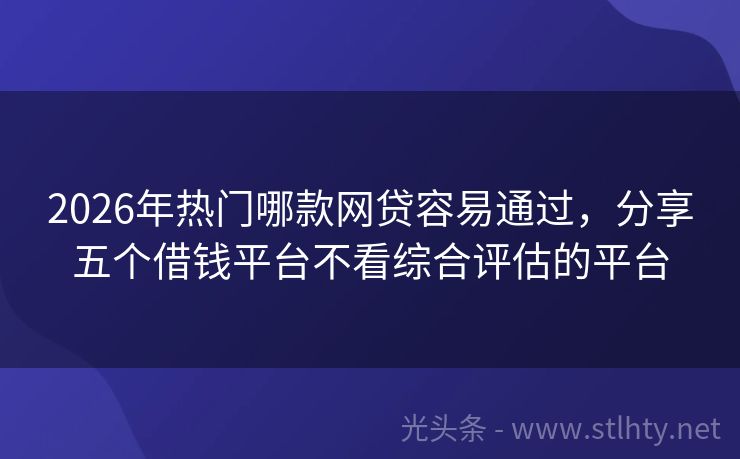 2026年热门哪款网贷容易通过，分享五个借钱平台不看综合评估的平台