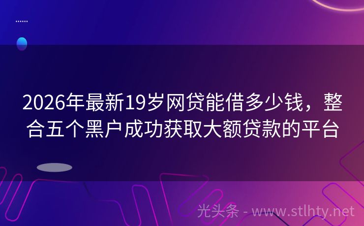 2026年最新19岁网贷能借多少钱，整合五个黑户成功获取大额贷款的平台
