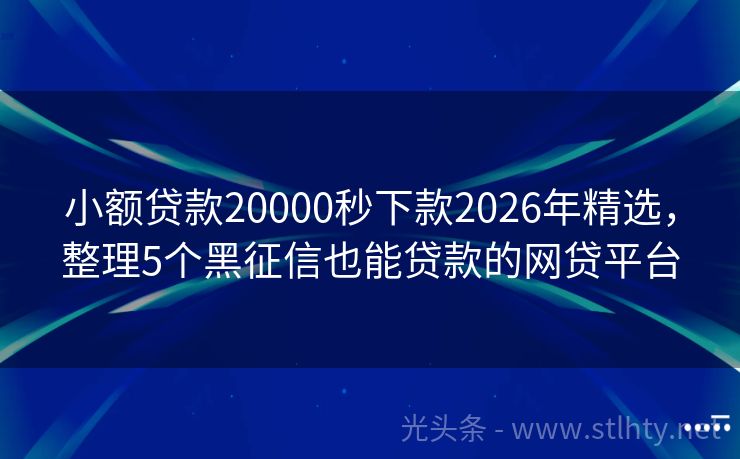 小额贷款20000秒下款2026年精选，整理5个黑征信也能贷款的网贷平台