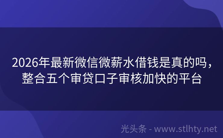 2026年最新微信微薪水借钱是真的吗，整合五个审贷口子审核加快的平台