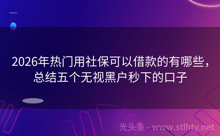2026年热门用社保可以借款的有哪些，总结五个无视黑户秒下的口子