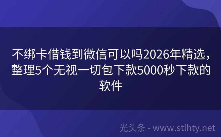 不绑卡借钱到微信可以吗2026年精选，整理5个无视一切包下款5000秒下款的软件