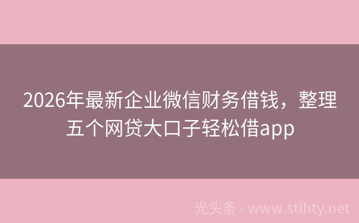 2026年最新企业微信财务借钱，整理五个网贷大口子轻松借app