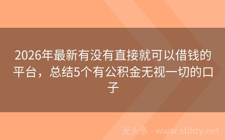 2026年最新有没有直接就可以借钱的平台，总结5个有公积金无视一切的口子