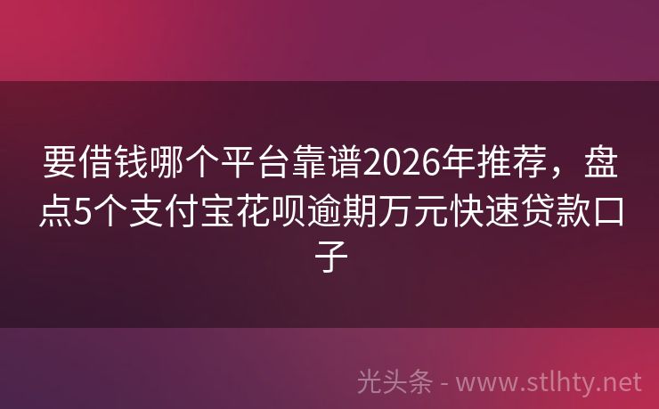要借钱哪个平台靠谱2026年推荐，盘点5个支付宝花呗逾期万元快速贷款口子
