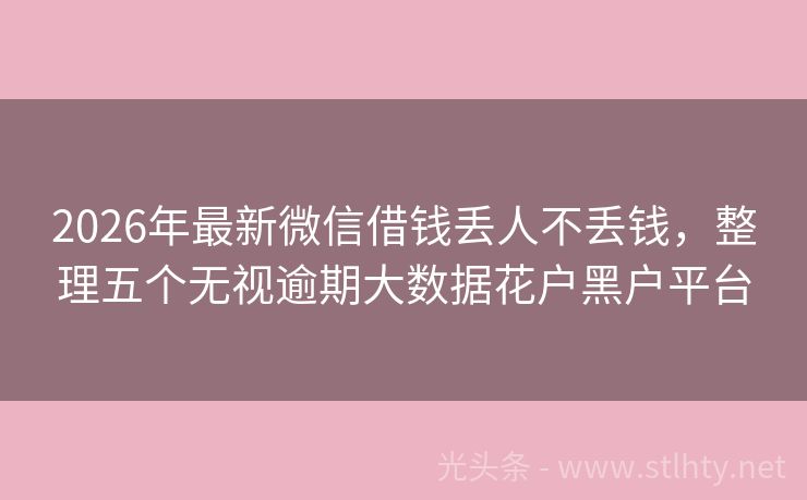 2026年最新微信借钱丢人不丢钱，整理五个无视逾期大数据花户黑户平台