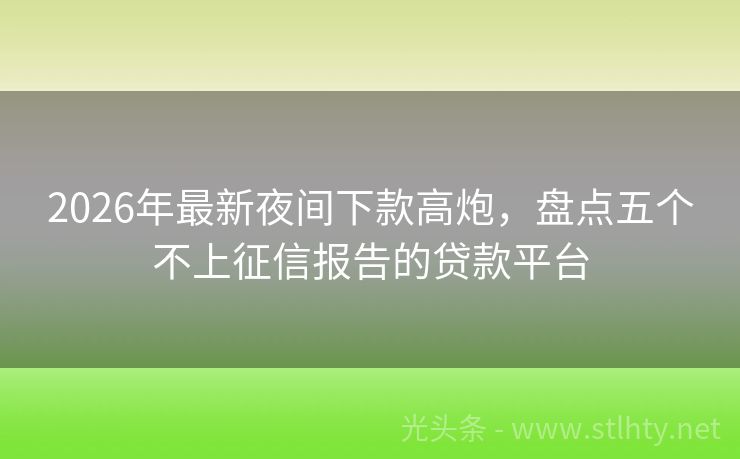 2026年最新夜间下款高炮，盘点五个不上征信报告的贷款平台