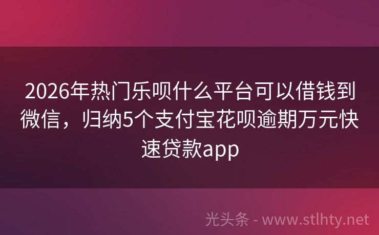 2026年热门乐呗什么平台可以借钱到微信，归纳5个支付宝花呗逾期万元快速贷款app