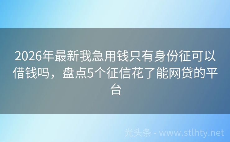 2026年最新我急用钱只有身份征可以借钱吗，盘点5个征信花了能网贷的平台