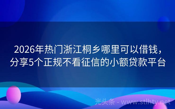 2026年热门浙江桐乡哪里可以借钱，分享5个正规不看征信的小额贷款平台