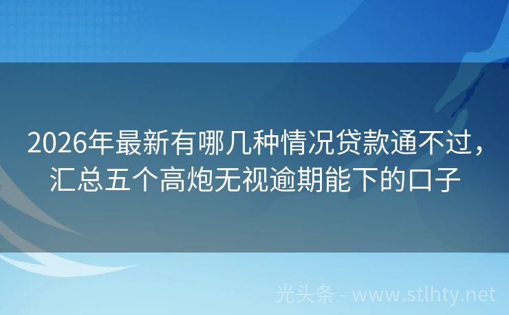 2026年最新有哪几种情况贷款通不过，汇总五个高炮无视逾期能下的口子
