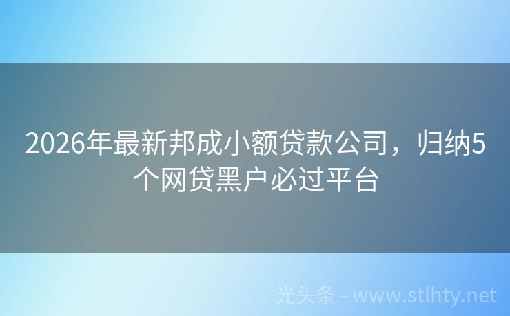 2026年最新邦成小额贷款公司，归纳5个网贷黑户必过平台