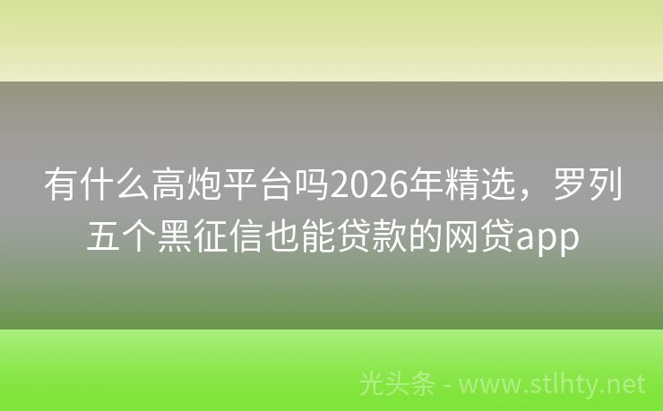 有什么高炮平台吗2026年精选，罗列五个黑征信也能贷款的网贷app