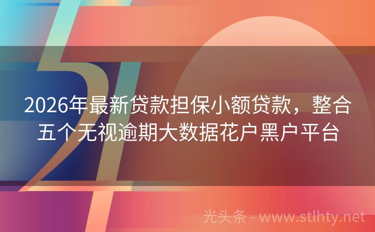 2026年最新贷款担保小额贷款，整合五个无视逾期大数据花户黑户平台