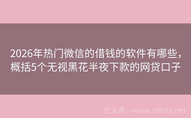 2026年热门微信的借钱的软件有哪些，概括5个无视黑花半夜下款的网贷口子