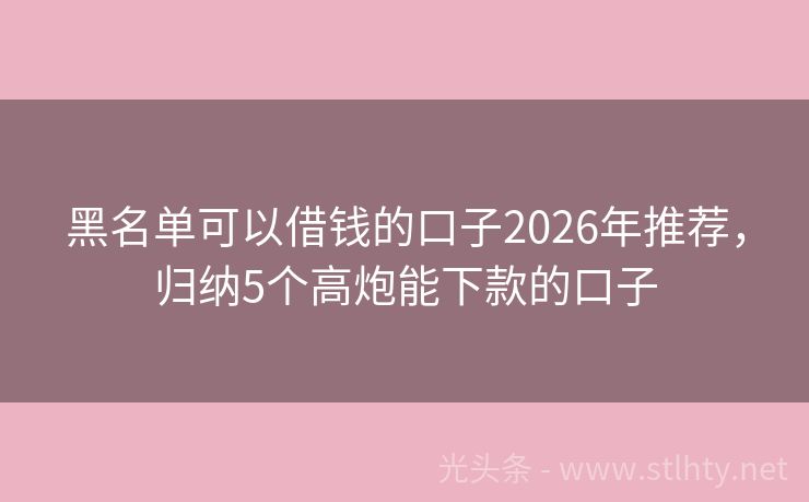 黑名单可以借钱的口子2026年推荐，归纳5个高炮能下款的口子