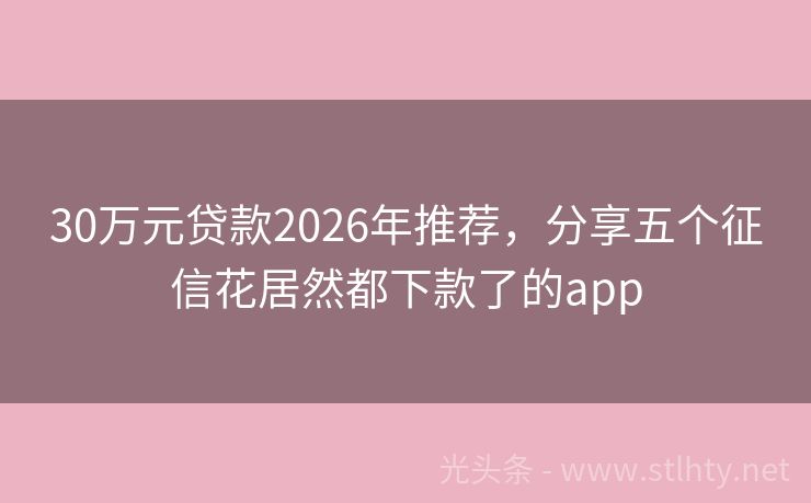 30万元贷款2026年推荐，分享五个征信花居然都下款了的app