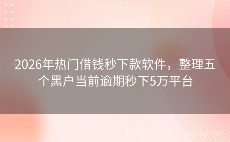2026年热门借钱秒下款软件，整理五个黑户当前逾期秒下5万平台