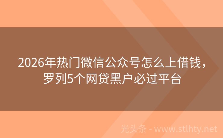 2026年热门微信公众号怎么上借钱，罗列5个网贷黑户必过平台