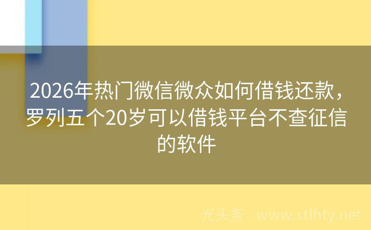 2026年热门微信微众如何借钱还款，罗列五个20岁可以借钱平台不查征信的软件