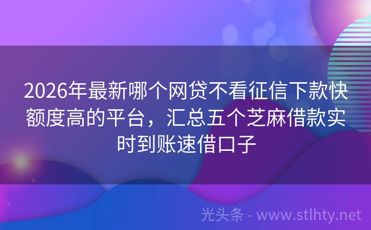 2026年最新哪个网贷不看征信下款快额度高的平台，汇总五个芝麻借款实时到账速借口子