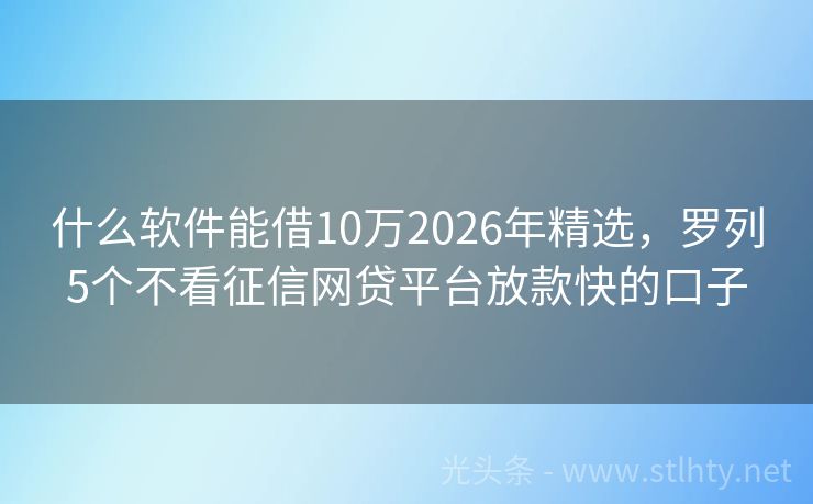 什么软件能借10万2026年精选，罗列5个不看征信网贷平台放款快的口子