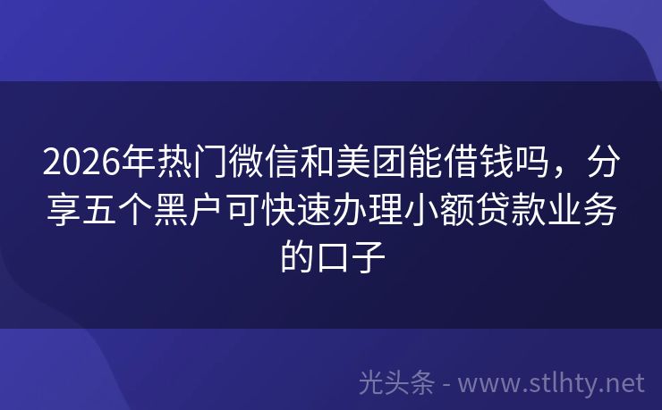 2026年热门微信和美团能借钱吗，分享五个黑户可快速办理小额贷款业务的口子