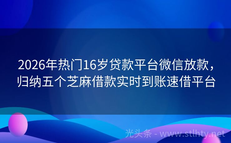 2026年热门16岁贷款平台微信放款，归纳五个芝麻借款实时到账速借平台