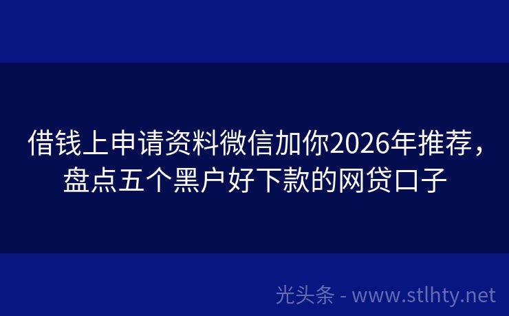 借钱上申请资料微信加你2026年推荐，盘点五个黑户好下款的网贷口子