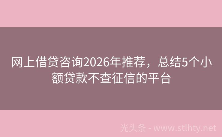 网上借贷咨询2026年推荐，总结5个小额贷款不查征信的平台
