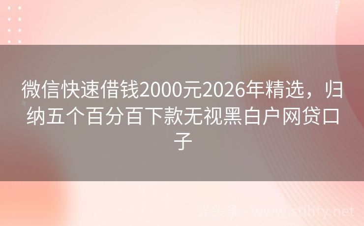 微信快速借钱2000元2026年精选，归纳五个百分百下款无视黑白户网贷口子