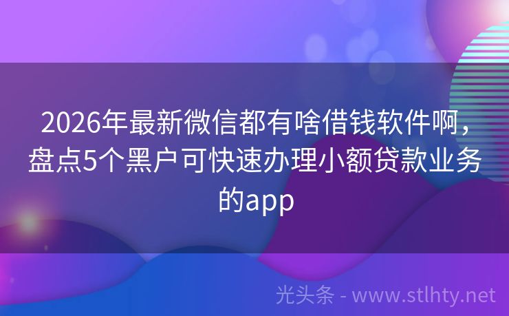 2026年最新微信都有啥借钱软件啊，盘点5个黑户可快速办理小额贷款业务的app