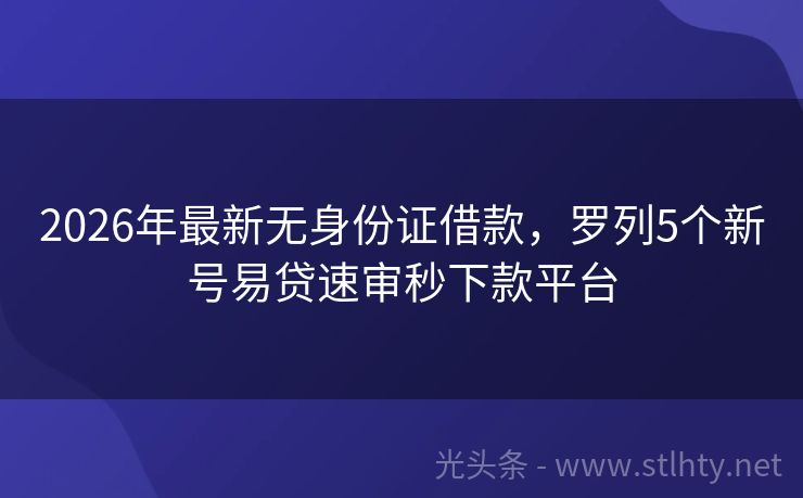 2026年最新无身份证借款，罗列5个新号易贷速审秒下款平台
