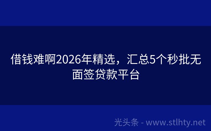 借钱难啊2026年精选，汇总5个秒批无面签贷款平台