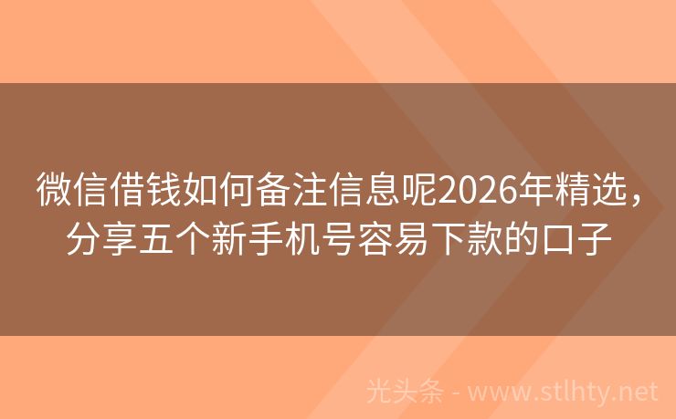 微信借钱如何备注信息呢2026年精选，分享五个新手机号容易下款的口子