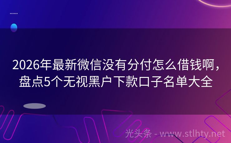 2026年最新微信没有分付怎么借钱啊，盘点5个无视黑户下款口子名单大全