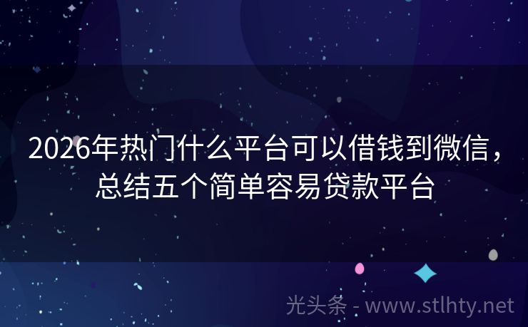 2026年热门什么平台可以借钱到微信，总结五个简单容易贷款平台