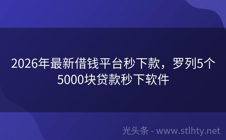 2026年最新借钱平台秒下款，罗列5个5000块贷款秒下软件