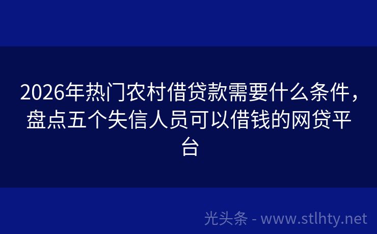 2026年热门农村借贷款需要什么条件，盘点五个失信人员可以借钱的网贷平台