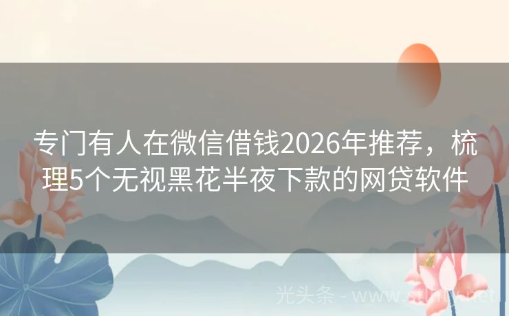专门有人在微信借钱2026年推荐，梳理5个无视黑花半夜下款的网贷软件