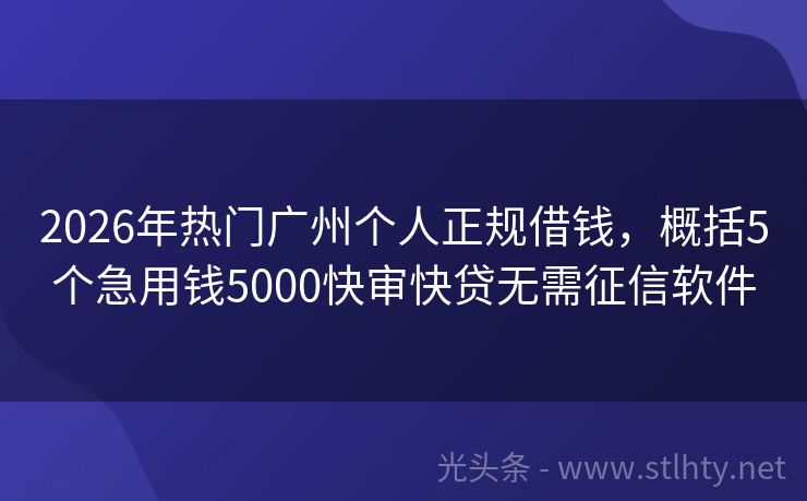 2026年热门广州个人正规借钱，概括5个急用钱5000快审快贷无需征信软件