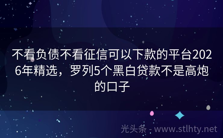 不看负债不看征信可以下款的平台2026年精选，罗列5个黑白贷款不是高炮的口子
