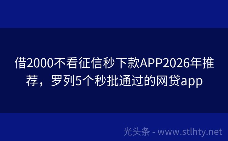 借2000不看征信秒下款APP2026年推荐，罗列5个秒批通过的网贷app