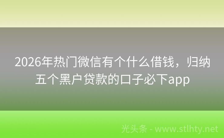 2026年热门微信有个什么借钱，归纳五个黑户贷款的口子必下app