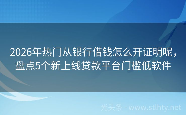 2026年热门从银行借钱怎么开证明呢，盘点5个新上线贷款平台门槛低软件